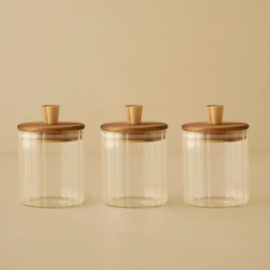 Beatrice Ahşap Kapaklı 3'lü Kavanoz Seti Naturel (450 Cc)