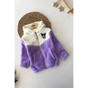 Miniğimin Cicileri Krm Işleme Çift Renk Kapüşonlu Peluş Kız çocuk mont - Lila