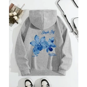 Çiçek Baskı Detaylı Içi Polarlı Kapüşonlu Sweatshirt