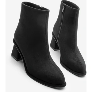 Kadın Sivrii Burun Arkadan Fermuarlı Dikiş Detaylı Kalın Topuklu Bot Atirya Siyah Süet