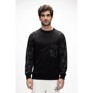 Deep Si̇yah Crewneck Erkek Baskılı Sweatshirt