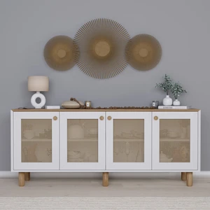 Bohem Serisi Natura Pvc Hasır Desen Mat Beyaz - Açık Ceviz Konsol