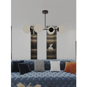 Milora 4'lü Siyah Kasa Beyaz Cam Detaylı Modern Lüks Avize