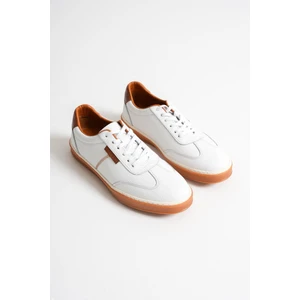 Navro Erkek Beyaz Hakiki Deri Casual Sneaker Ayakkabı