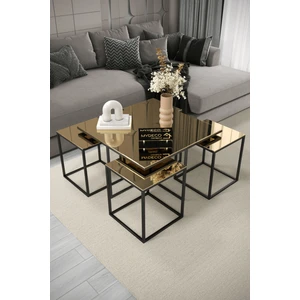 4+1 Siyah Ayak Bronz Ayna Orta Sehpa