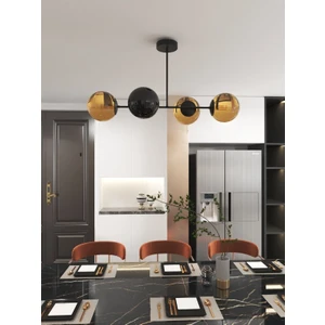 Milora 4'lü Siyah Kasa Bal Rengi Cam Detaylı Modern Lüks Avize