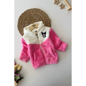Miniğimin Cicileri Krm Işleme Çift Renk Kapüşonlu Peluş Kız çocuk mont - Koyu Pembe