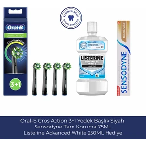Şarjlı Diş Fırçası Yedek Başlığı Cross Action X-Filament 4 Adet+Listerine Advanced White 250ML+SENSODYNE Tam Koruma 75ML