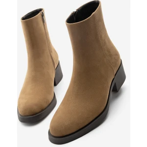 Kadın Fermuarlı Topuklu Günlük Bot Huna Taba Süet