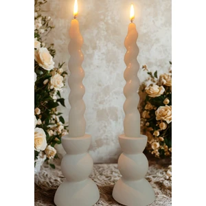 Mumlar Dahil 2 Li Beyaz Şamdanlık ve Beyaz Spiral. Burgulu Şamdan Mum