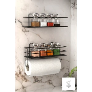 2 Katlı Yapışkanlı Baharat Rafı, Paslanmaz Metal Yapışkanlı Baharatlık