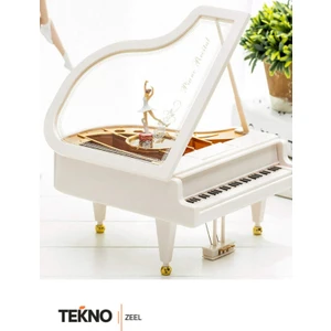 Piyano Şeklinde  Balerini Dans Eden Beyaz Müzik Kutusu Doğum Günü Hediyesi