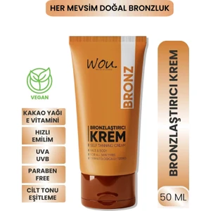 SPF 50+ Bronzlaştırıcı Güneş Kremi 50 ml – Yüz ve Vücut İçin Anında Bronzluk ve Yoğun Nemlendirme