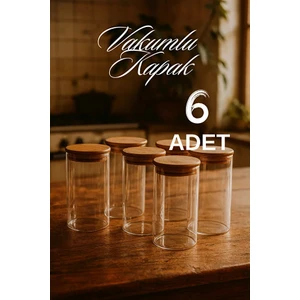 6'lı Düz Cam Baharatlık Seti – Hava Geçirmez Bambu Vakum Kapaklı Kavanoz Seti 1095 ml