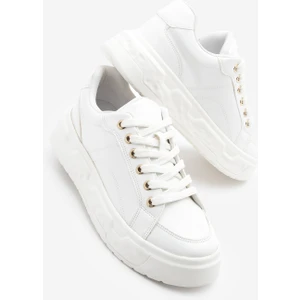 Kadın Sneaker Kalın Desenli Taban Bağcıklı Spor Ayakkabı Bekor Beyaz