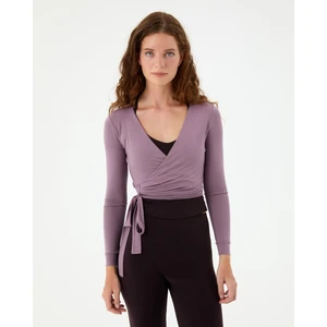 Ayma Active Lila Anvelop Belden Bağlamalı Crop Bluz
