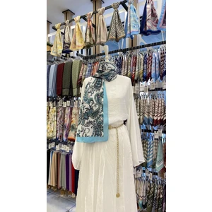 Etnik Çiçek Desenli Şal Mavi