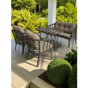 KARTEPE 2 1 1 RATTAN BAHÇE BALKON TAKIMI,ANTRASİT GRİ RATTAN/GRİ KUMAŞ