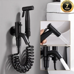 Banyo Tuvalet Taharet Musluğu Spiralli Bide Özel Temizlik 7 Yıl Garantili  Mat Siyah Ithal