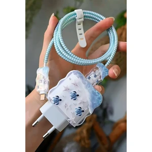 18W/20W Apple iPhone Mavi Kaplumbağa Şarj Aleti Koruyucu Şarj Kablosu Örme Aparatlı Koruyucu Toparlayıcı