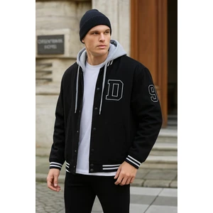 Erkek Oversize Kapşonlu Siyah Kot Kolej Ceket