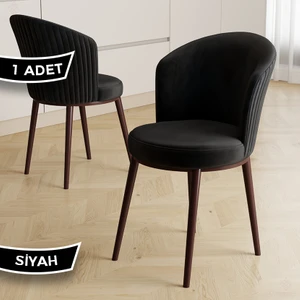Risa Serisi 1 Adet Siyah Mutfak Sandalyesi Kahverengi Metal Ayak 1.sınıf Babyface Kumaş