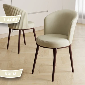 Risa Serisi 1 Adet Krem Mutfak Sandalyesi Kahverengi Metal Ayak 1.sınıf Babyface Kumaş