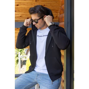 Kapüşonlu Boydan Fermuarlı  3 Iplik Şardonlu Pamuklu Sweatshirt