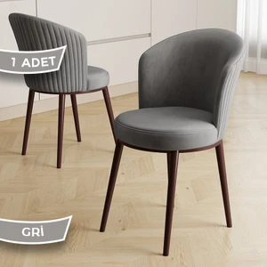 Risa Serisi 1 Adet Gri Mutfak Sandalyesi Kahverengi Metal Ayak 1.sınıf Babyface Kumaş
