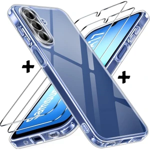 Samsung Galaxy A17 Kılıf Kamera Çıkıntılı Korumalı Yumuşak Şeffaf Silikon + 9h Ekran Koruyucu Cam Set 2in1