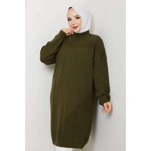 Kadın Yarım Balıkçı Yaka Örgü Detaylı Triko Tunik -PMK442