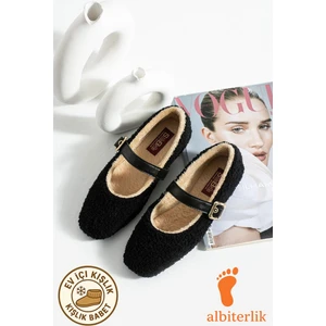 Kadın Kışlık Kemerli Tokalı Peluş Yünlü Tüylü Çeyiz Bohça Pofuduk Ev Içi Dış Mekan Babet