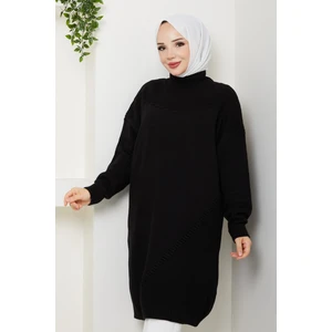 Kadın Yarım Balıkçı Yaka Örgü Detaylı Triko Tunik -PMK442