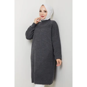 Kadın Yarım Balıkçı Yaka Örgü Detaylı Triko Tunik -PMK442