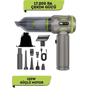 17000PA Auhma Ultra Güçlü Göstergeli 100W Led Işıklı Yeşil Araç Içi Süpürge
