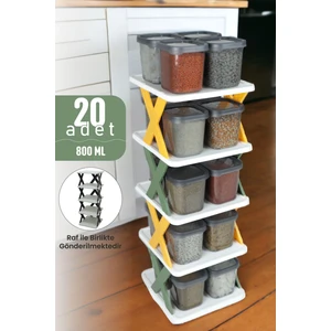 20'li Orijinal Raflı Kapaklı Erzak Bakliyat Baharat Saklama Kabı Kutusu SETI 20X800ML Sarı-Yeşil
