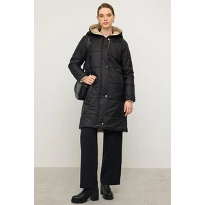 Kapüşonlu Garni Detaylı Kapitone Mont Siyah 6782