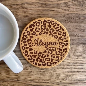 Kişiye Özel Baskılı Mantar Bardak Altlığı Leopar Desenli (1 Adet)