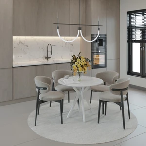 90X90CM Yuvarlak Masa Marmo-Beyaz Mutfak Masası-Balkon Masası Pera Model