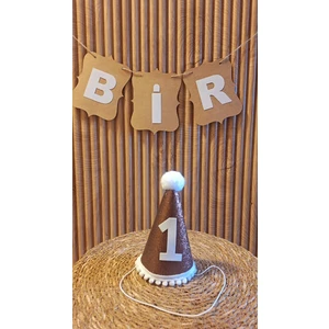 1 Yaş Şapka Beyaz Ponponlu Şapka Doğum Günü Şapkası Bir Şapka Ponponlu Simli Eva