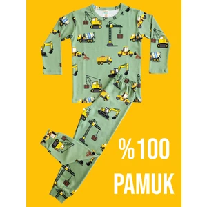 Uzun Kollu Desenli Çocuk Pijama Takım #baskılıçocukpijamatakım #çamaşırbahçesi #inşaatdesenpijama