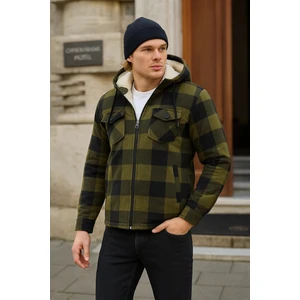 Erkek Oversize Peluş Kürk Kapşonlu Oduncu Ceket