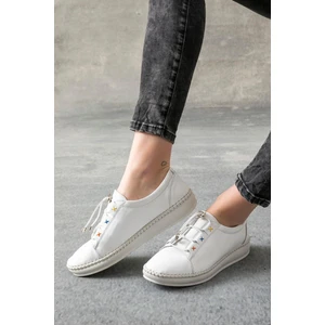 Rennes Hakiki Deri Beyaz Kadın Deri Babet