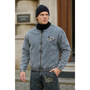 Erkek Basic Fermuarlı Oversize Kot Kolej Ceket