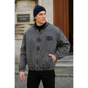 Erkek Basic Fermuarlı Oversize Kot Kolej Ceket