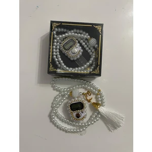 Mevlüt Bebek Hediyelik Taşlı Zikirmatik ve Inci Tesbih 99 Lu Set - Beyaz Renk