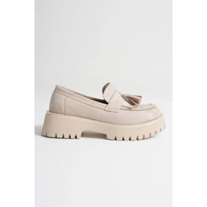 Melora Premium Kadın Günlük Bej Süet Loafer Ayakkabı