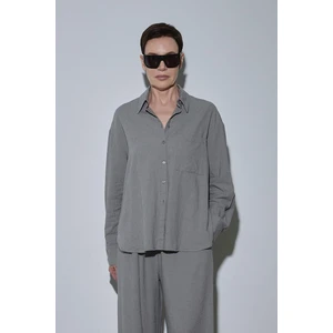 Gri Serin Oversize Keten Gömlek