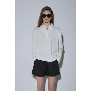 Ekru Polo Yaka Oversize Tişört