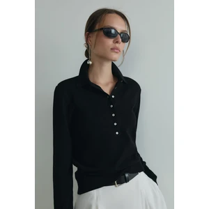 Siyah Carter Polo Yaka Triko Kazak